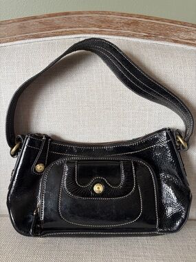 Perlina New York Black Patent Leather Shoulder Bag Vintage Y2K